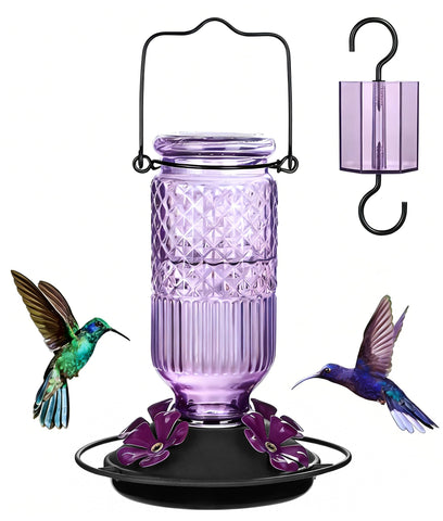 FEED GARDEN bebedero colgante frontal mostrando diseño morado y atractividad