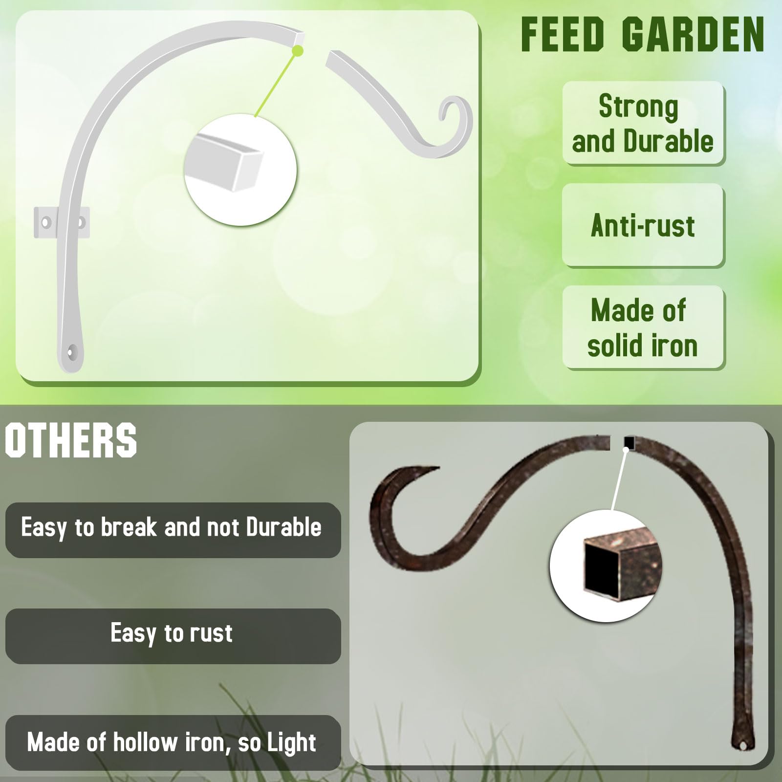 FEED GARDEN comparación de tamaño con mano para escala, fácil de instalar y manejar