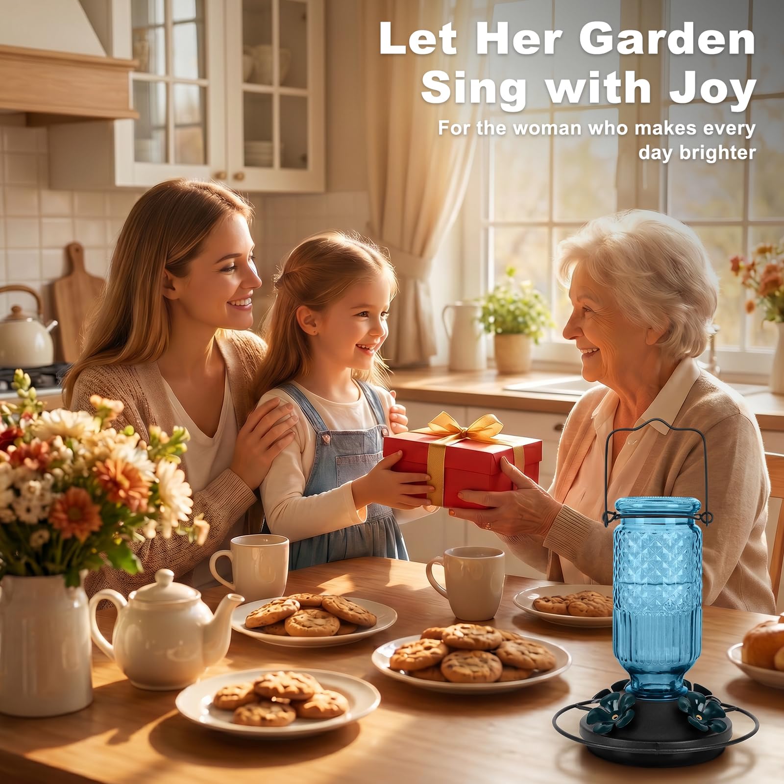 FEED GARDEN comparación de tamaño con manos mostrando capacidad 16 oz