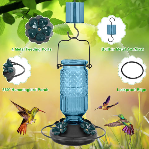 FEED GARDEN comedero colgando con colibrí alimentándose y visibilidad
