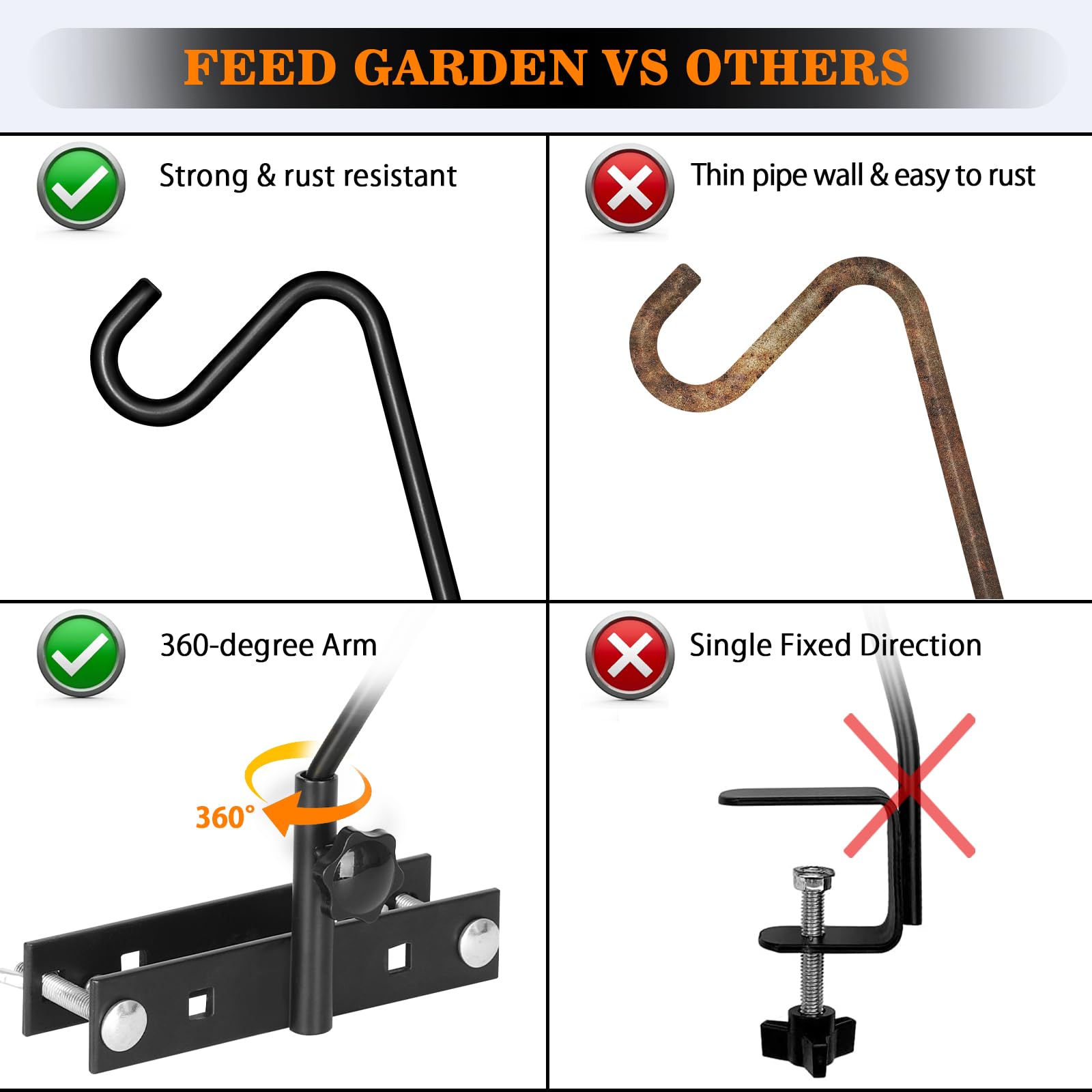 FEED GARDEN en uso con comedero colgando y estabilidad visible
