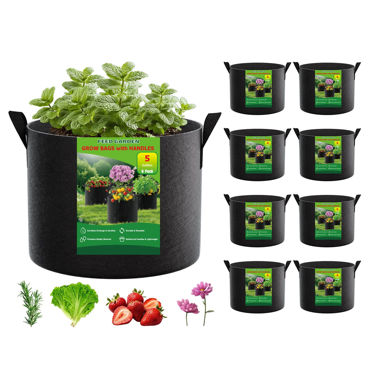 FEED GARDEN vista frontal pack de 8 bolsas, solución de cultivo compacta