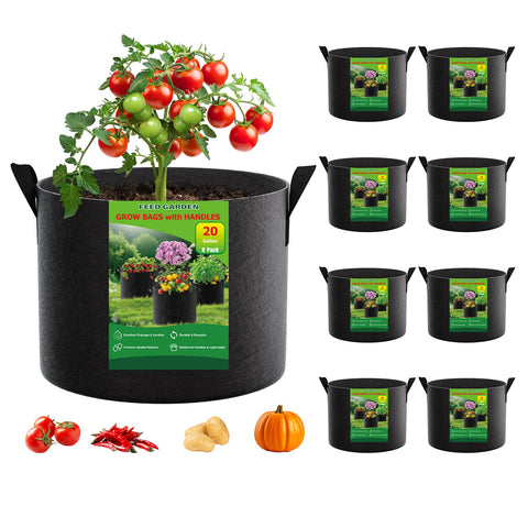 FEED GARDEN vista frontal del pack de 8 bolsas, solución para huertos urbanos