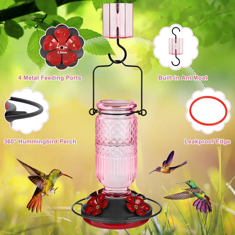 FEED GARDEN perchas metálicas 360° con colibrí posado, soporte estable