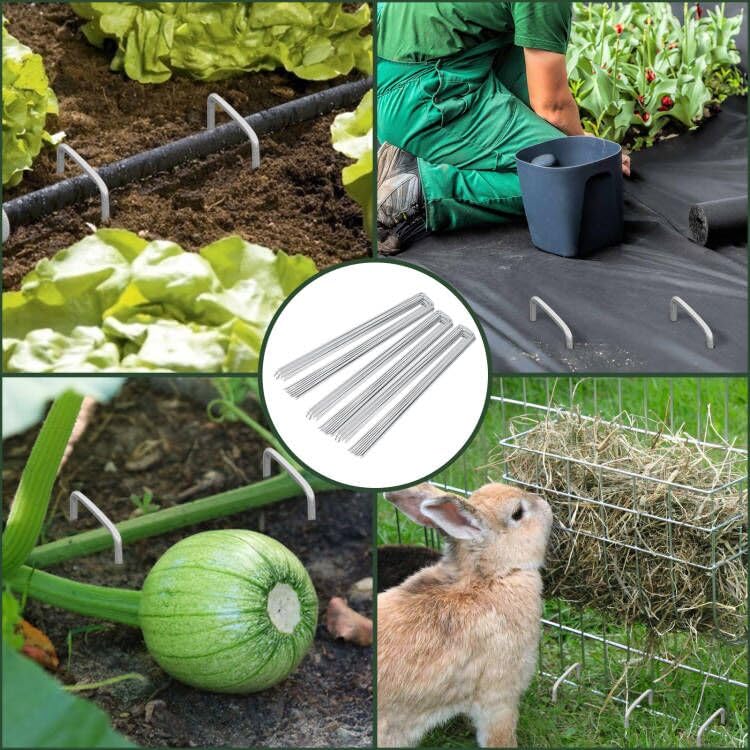 FEED GARDEN staple beside ruler showing 6-inch length for deeper hold and stability