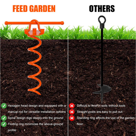FEED GARDEN anclaje en uso con tienda, sujeción segura en suelo blando