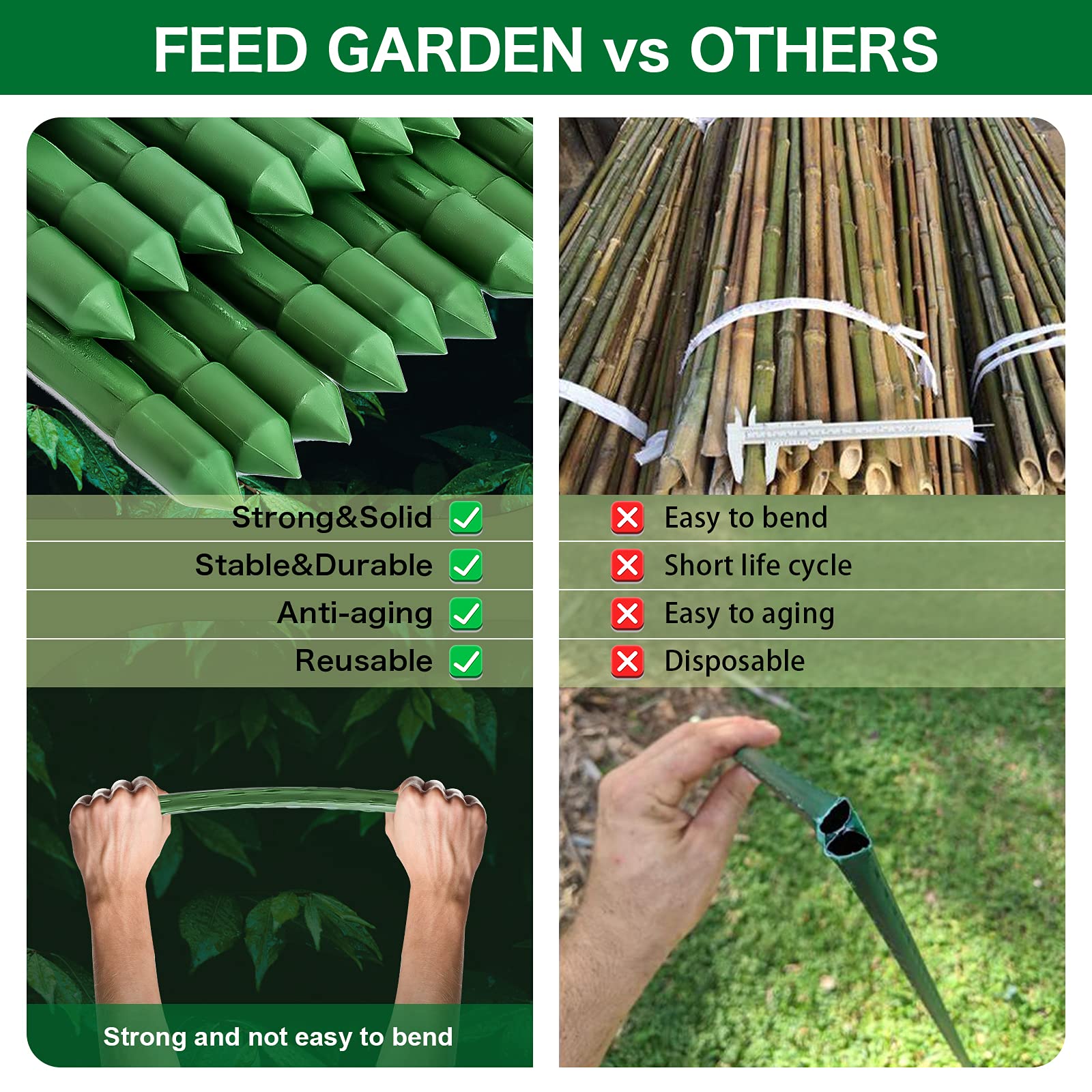 FEED GARDEN estacas sosteniendo tomates, soporte estable y discreto