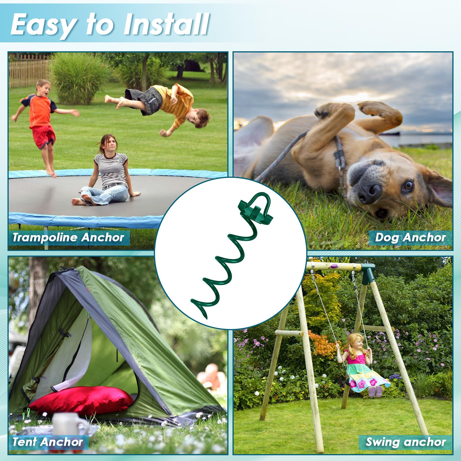 FEED GARDEN anclaje sujetando trampolín en jardín para mayor seguridad en exteriores