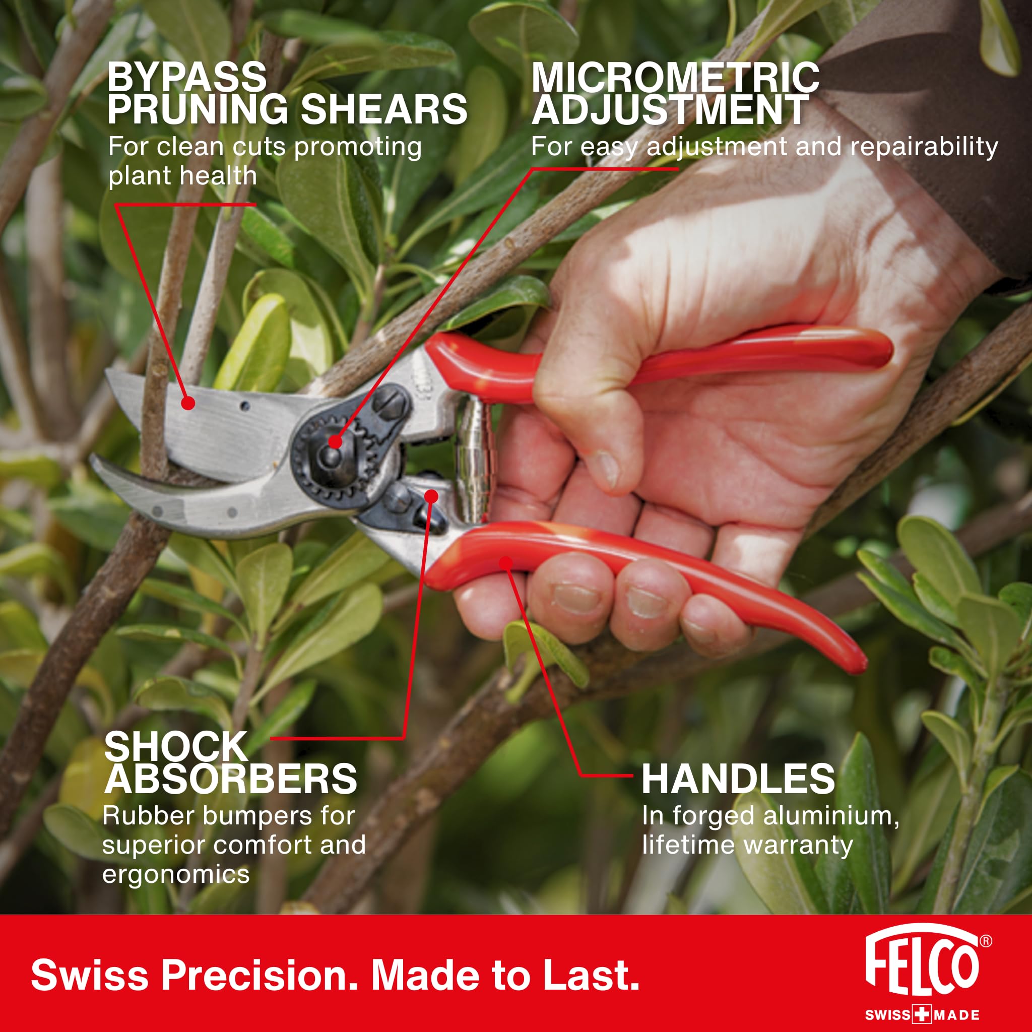 FELCO F2 junto a regla para comparar su longitud y capacidad de corte