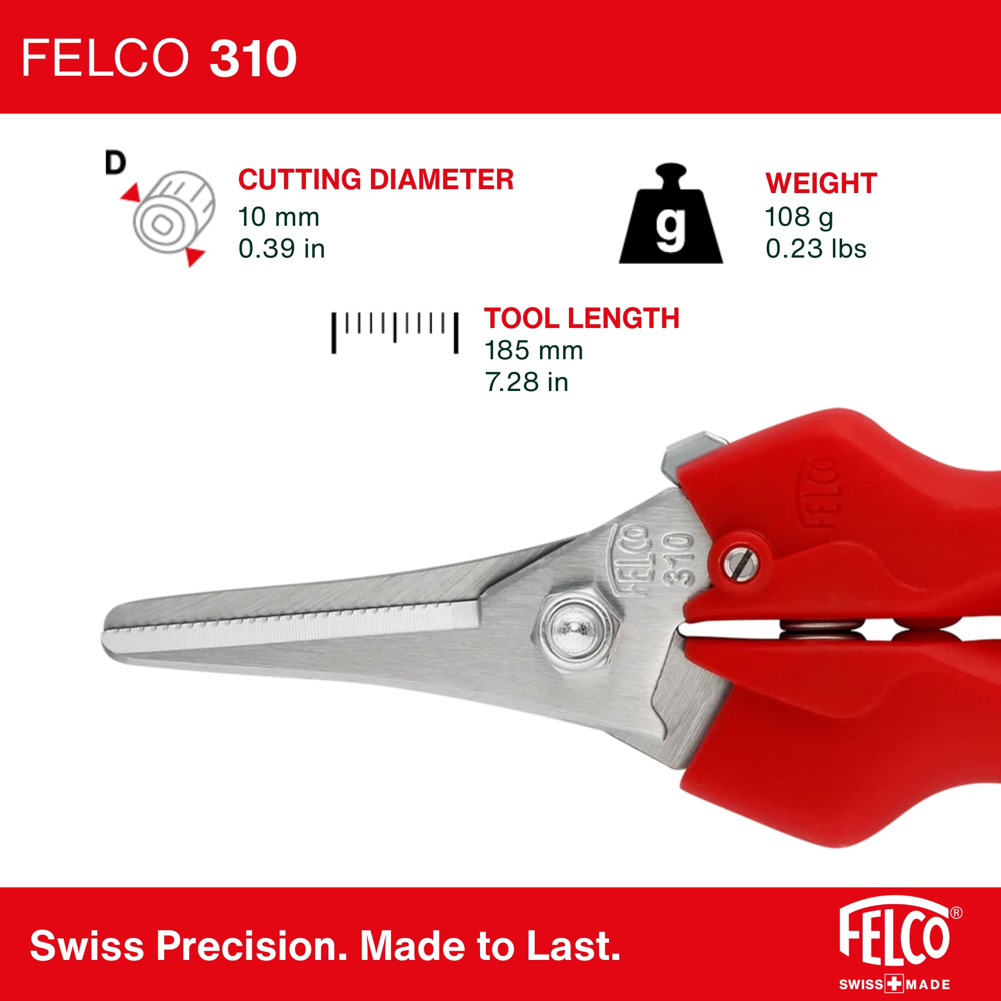 FELCO F310 comparación de tamaño en mano, ofrece control y maniobrabilidad