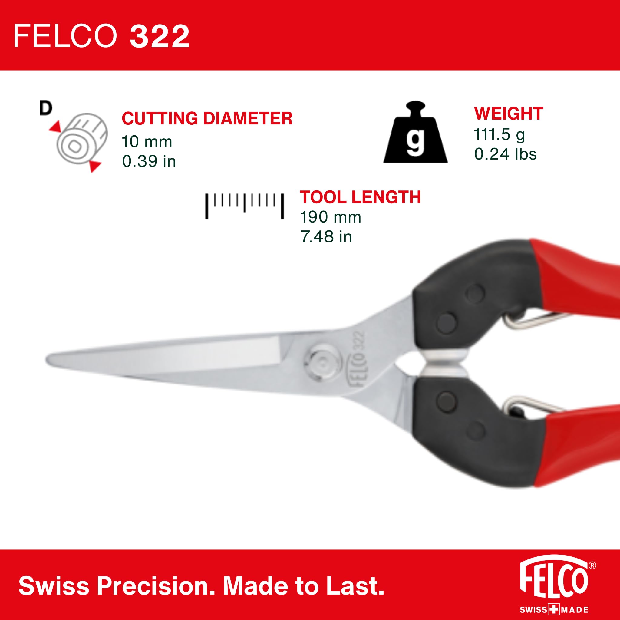 FELCO F322 junto a mano para mostrar tamaño y manejo cómodo