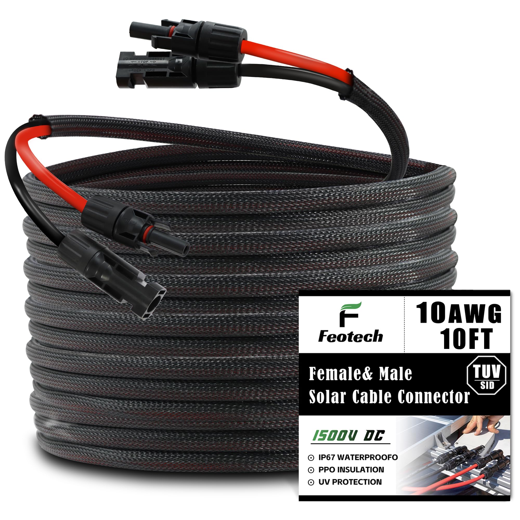Feotech cable frontal con pares rojo y negro mostrando polaridad y seguridad