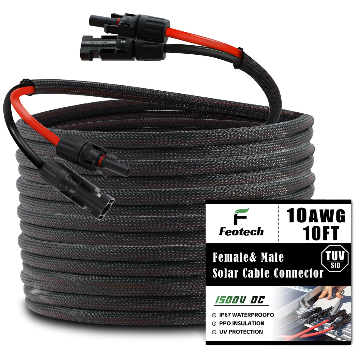 Feotech cable frontal con pares rojo y negro mostrando polaridad y seguridad