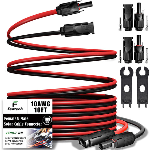 Feotech cable frontal del paquete mostrando colores negro y rojo, durabilidad visible