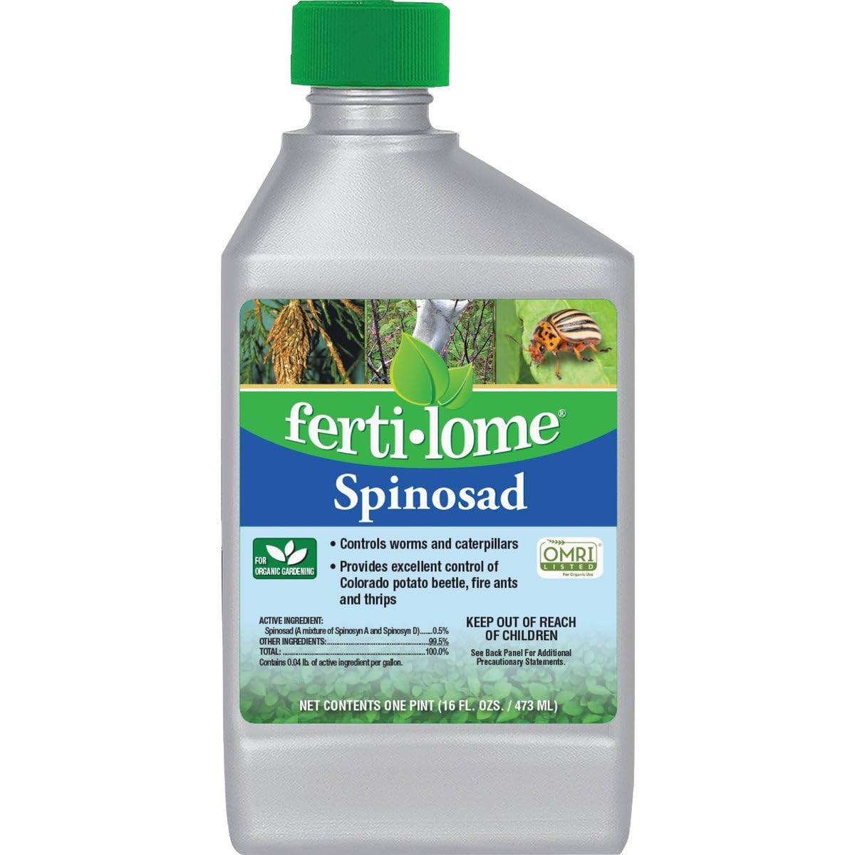 ferti-lome botella frontal del concentrado spinosad con instrucciones visibles