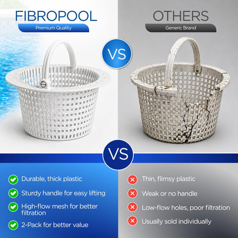 FibroPool canasta en uso dentro del skimmer, mantiene bomba protegida