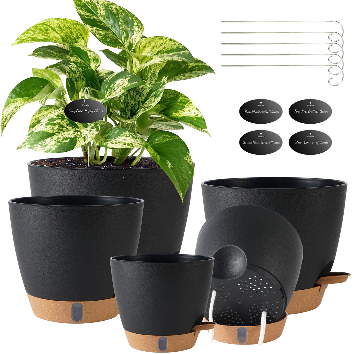 Fielda vista frontal maceta 8" clara y elegante, ideal para plantas grandes