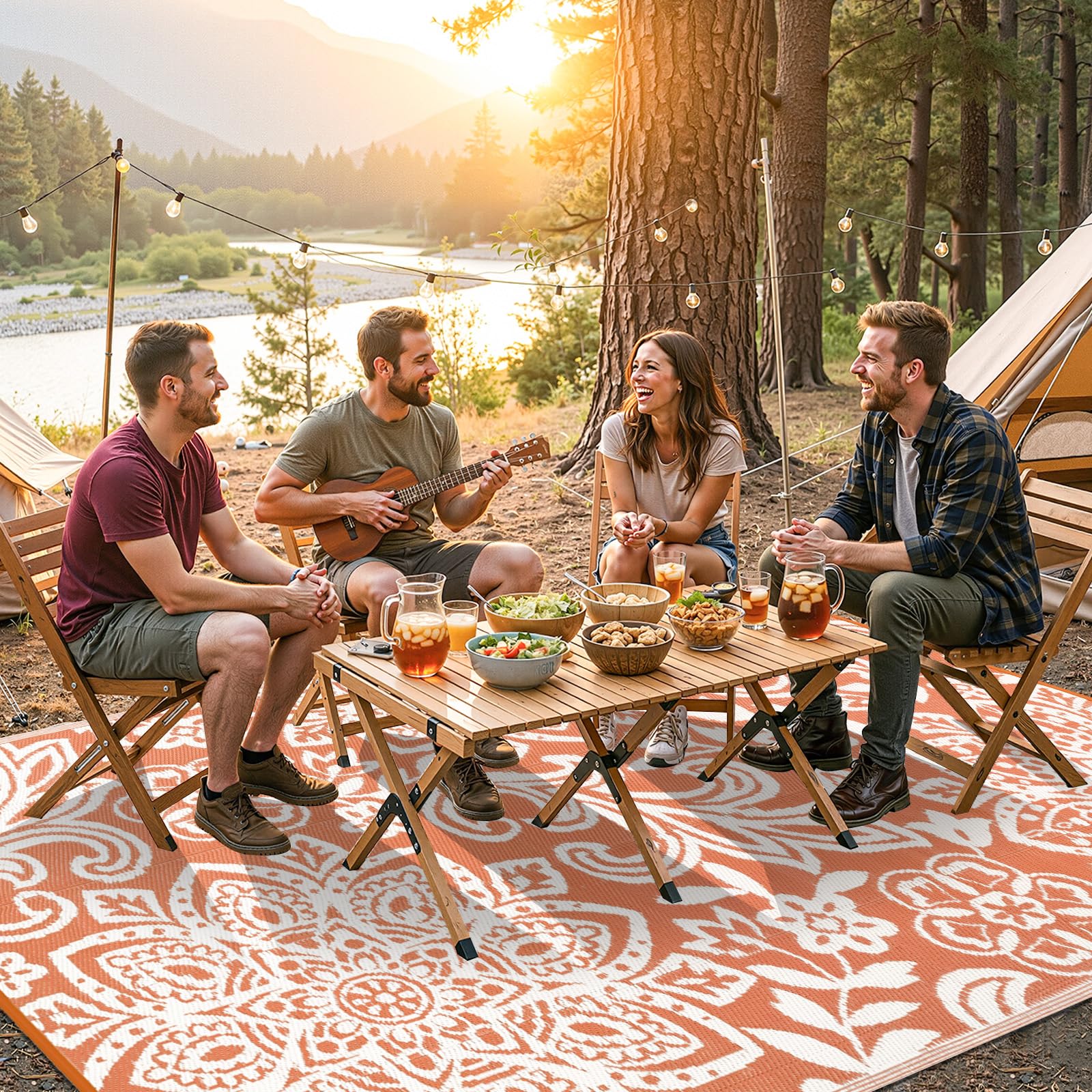 Findosom alfombra en patio con muebles creando zona acogedora