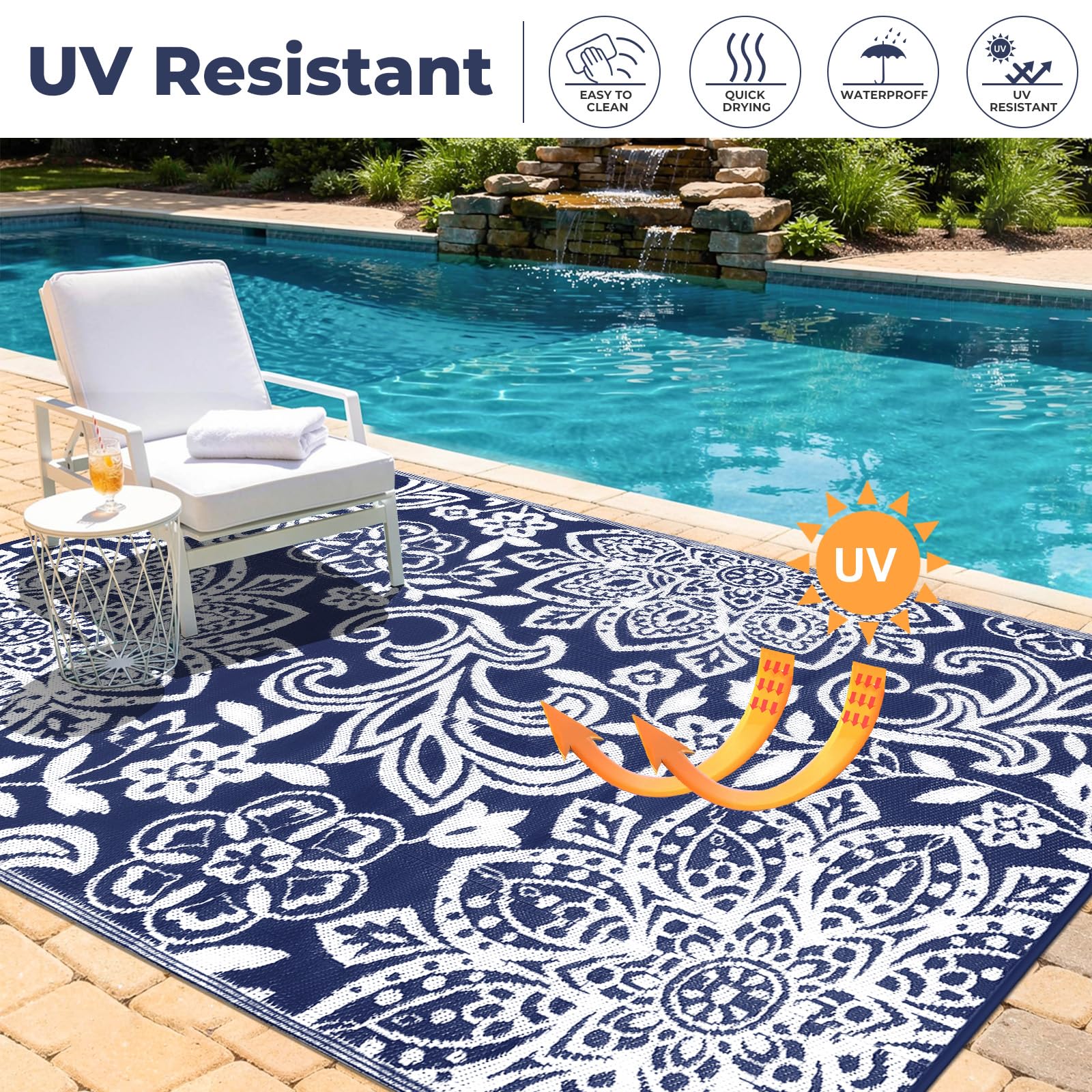 Findosom alfombra en patio, crea zona exterior cómoda y fácil de limpiar