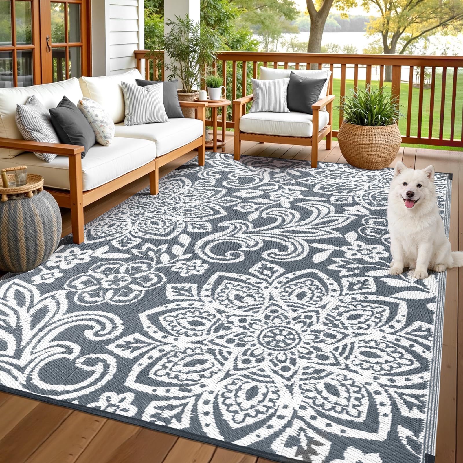 Findosom vista frontal de la alfombra mandala, aporta estilo al patio