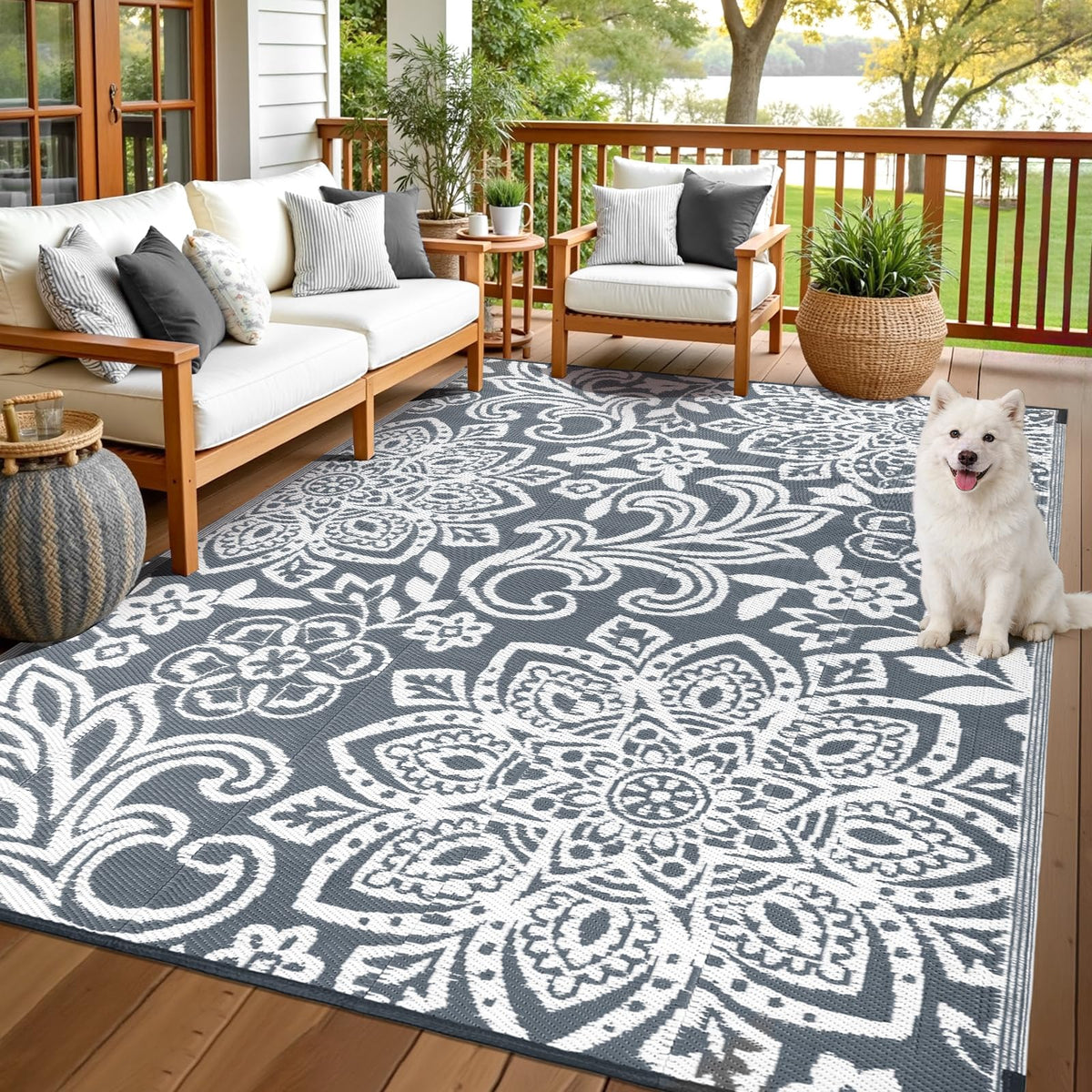 Findosom vista frontal de la alfombra mandala, aporta estilo al patio