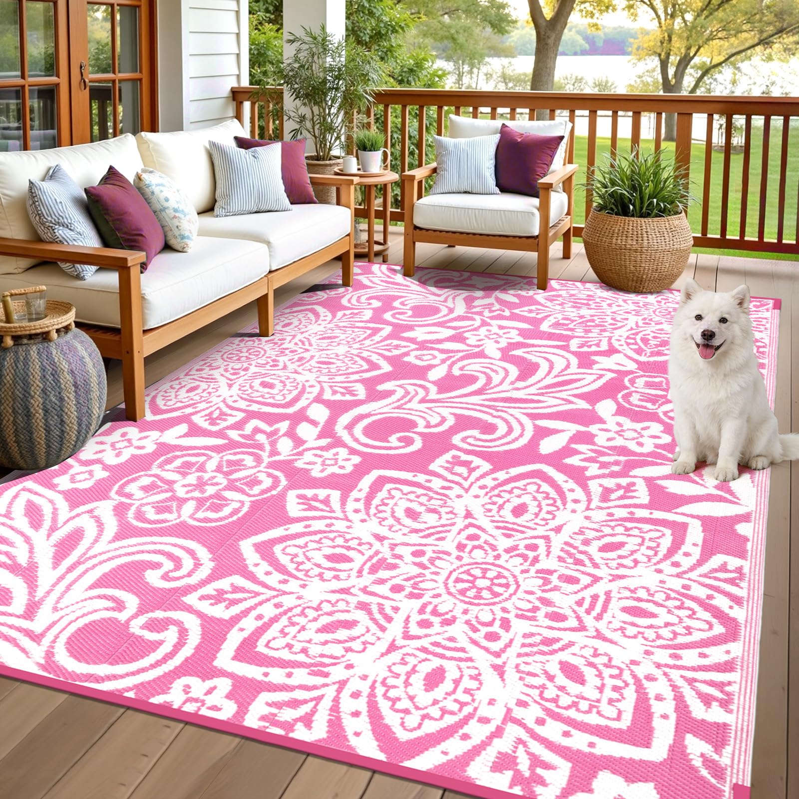 Findosom vista frontal de la alfombra mandala, aporta estilo al patio