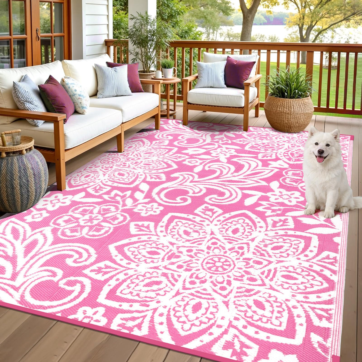 Findosom vista frontal de la alfombra mandala, aporta estilo al patio