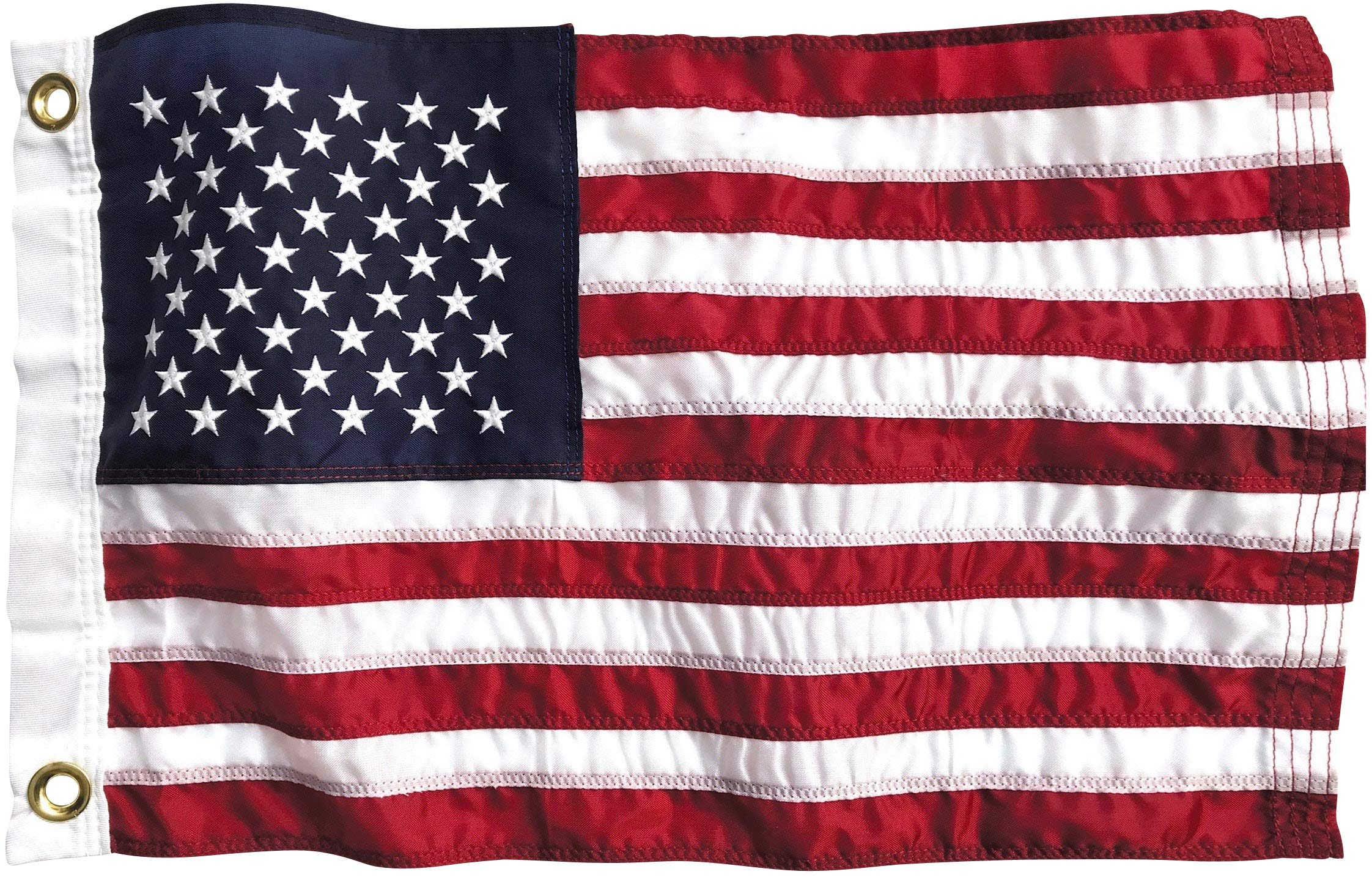Fine Line Flag vista frontal de la bandera 12x18 y empaque, presenta autenticidad americana