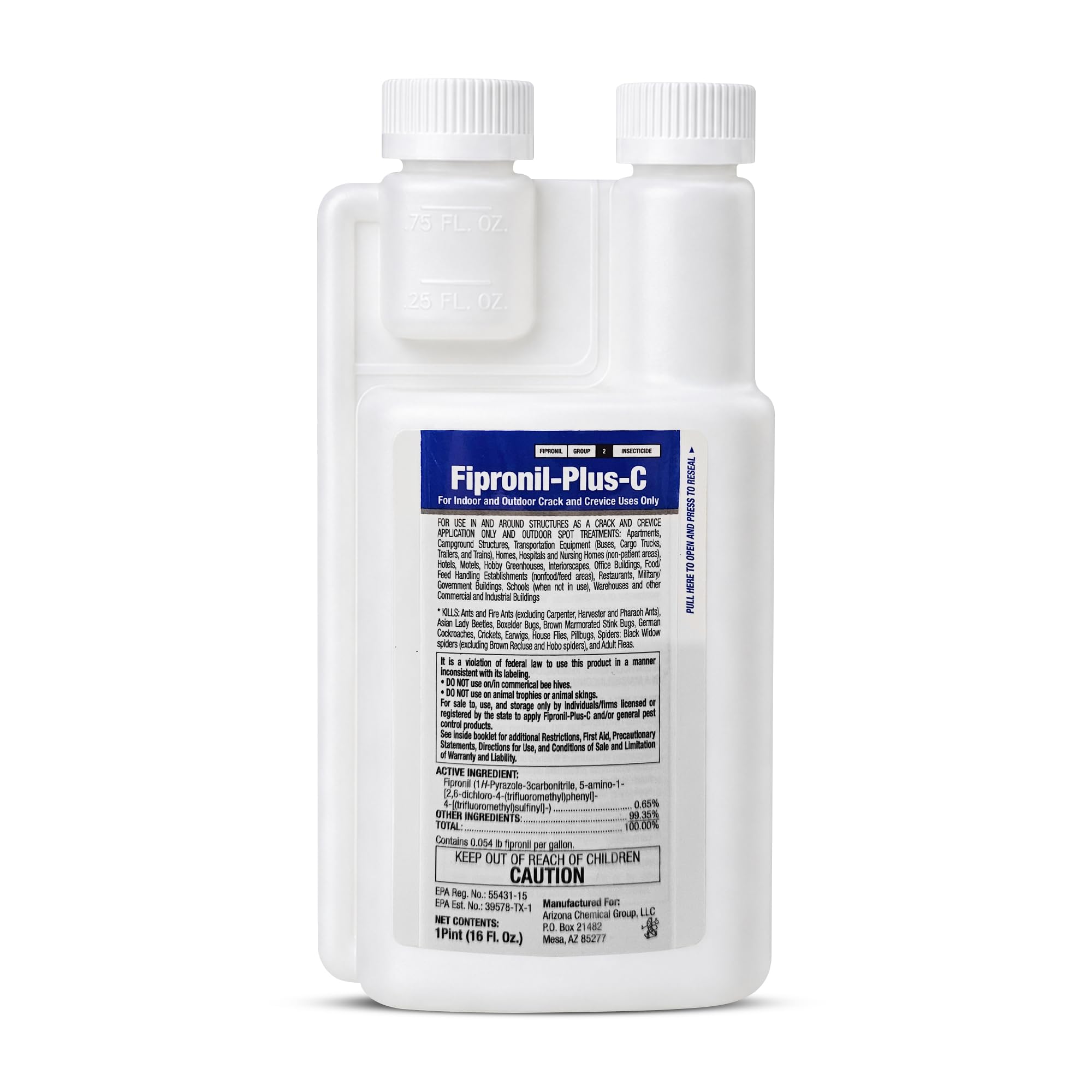 Fipronil-Plus-C frasco frente mostrando volumen y diseño, facilita identificación rápida