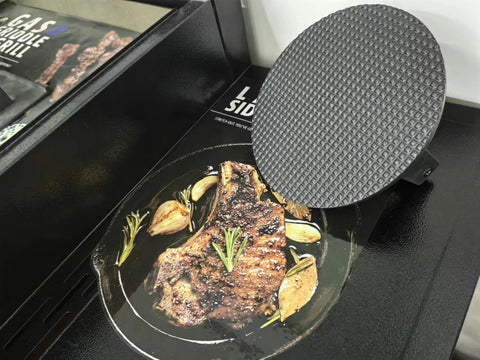 Firsgrill comparación de tamaño con hamburguesa estándar para ajuste