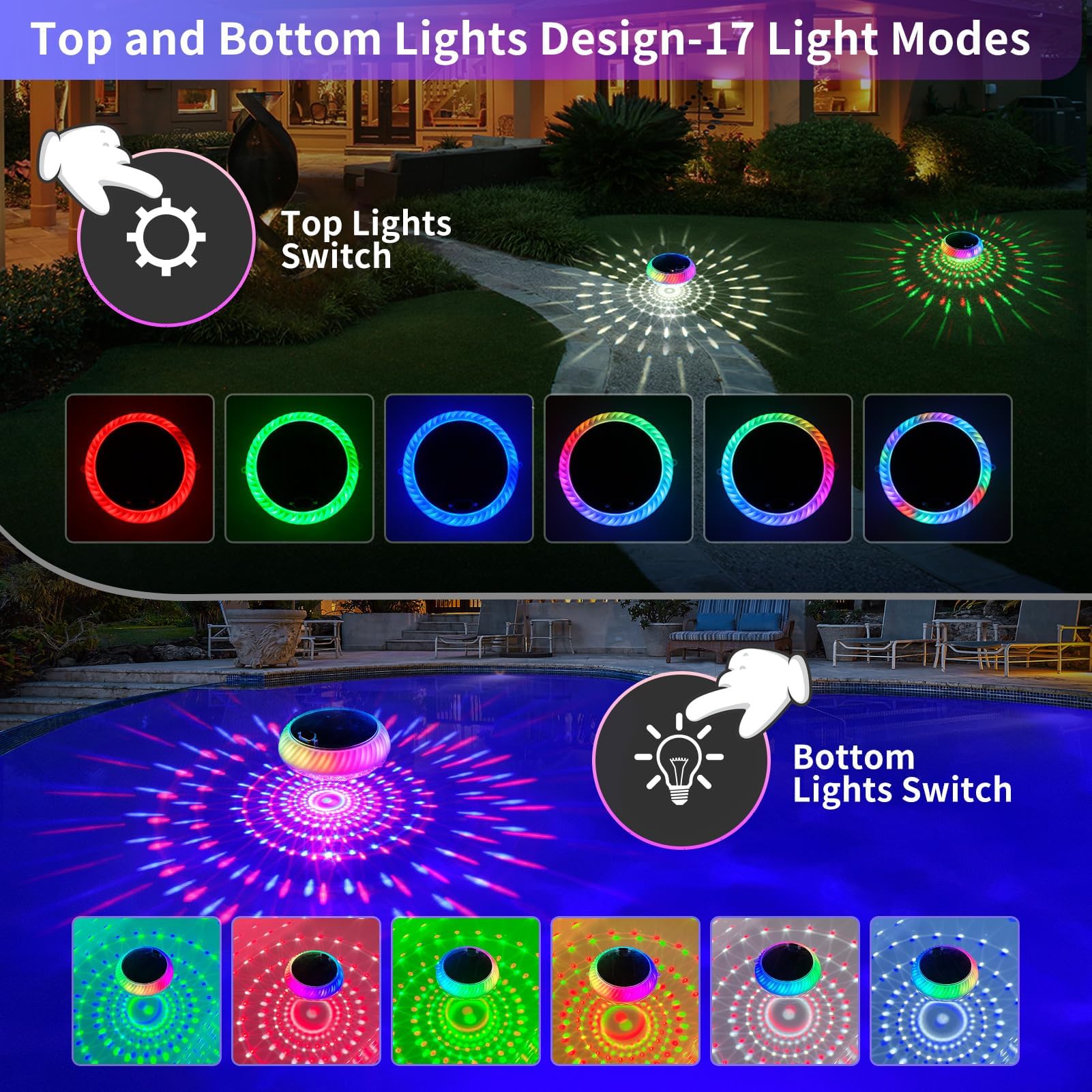 FirstE iluminación bajo el agua creando colores vivos y ambiente festivo