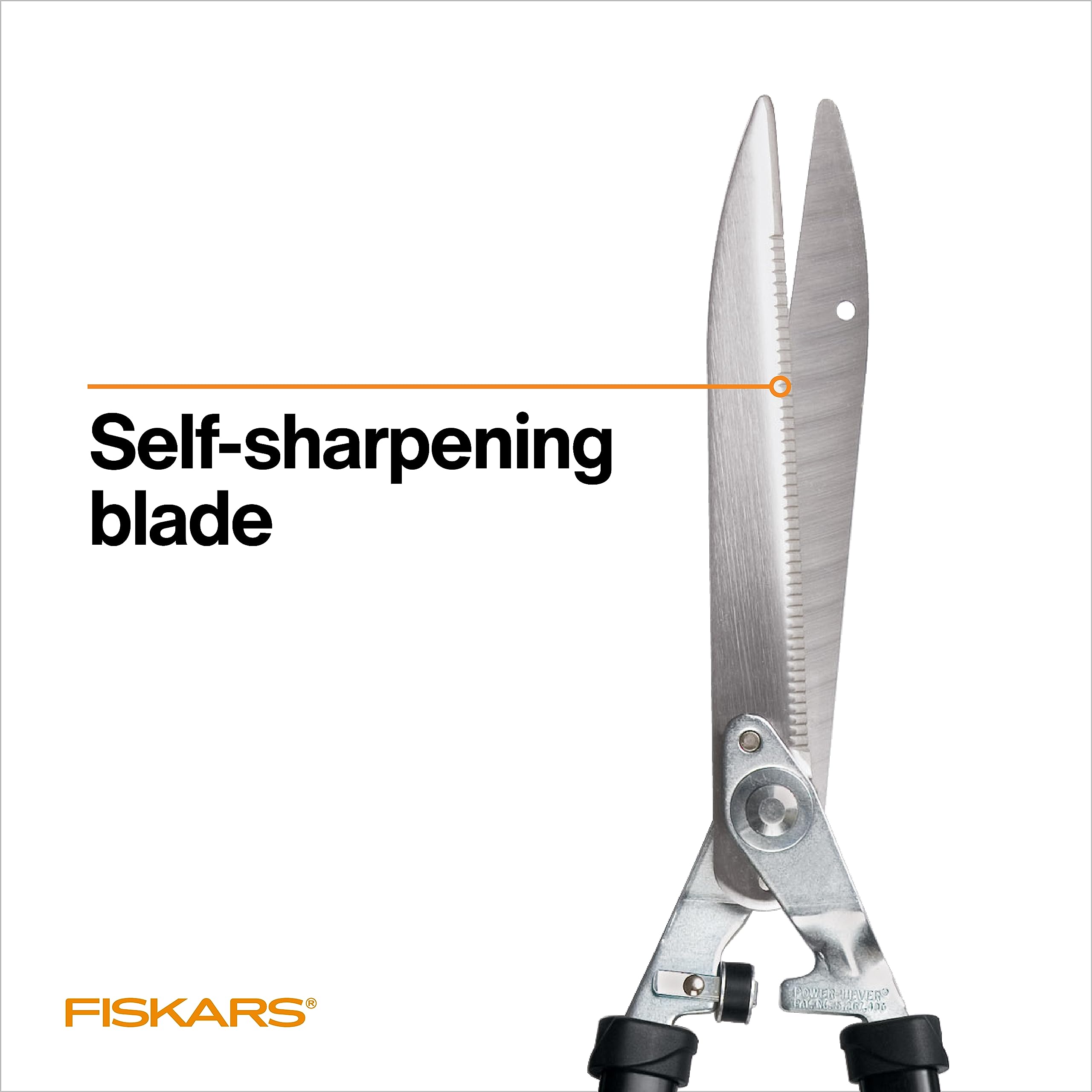 Fiskars comparación de tamaño abierto mostrando las cuchillas de 10 pulgadas