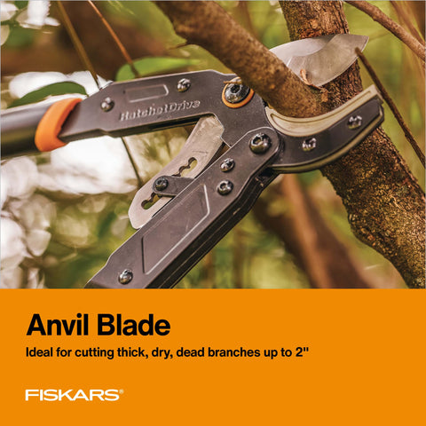 Fiskars detalle de empuñaduras remachadas de acero, ofrece durabilidad y agarre seguro