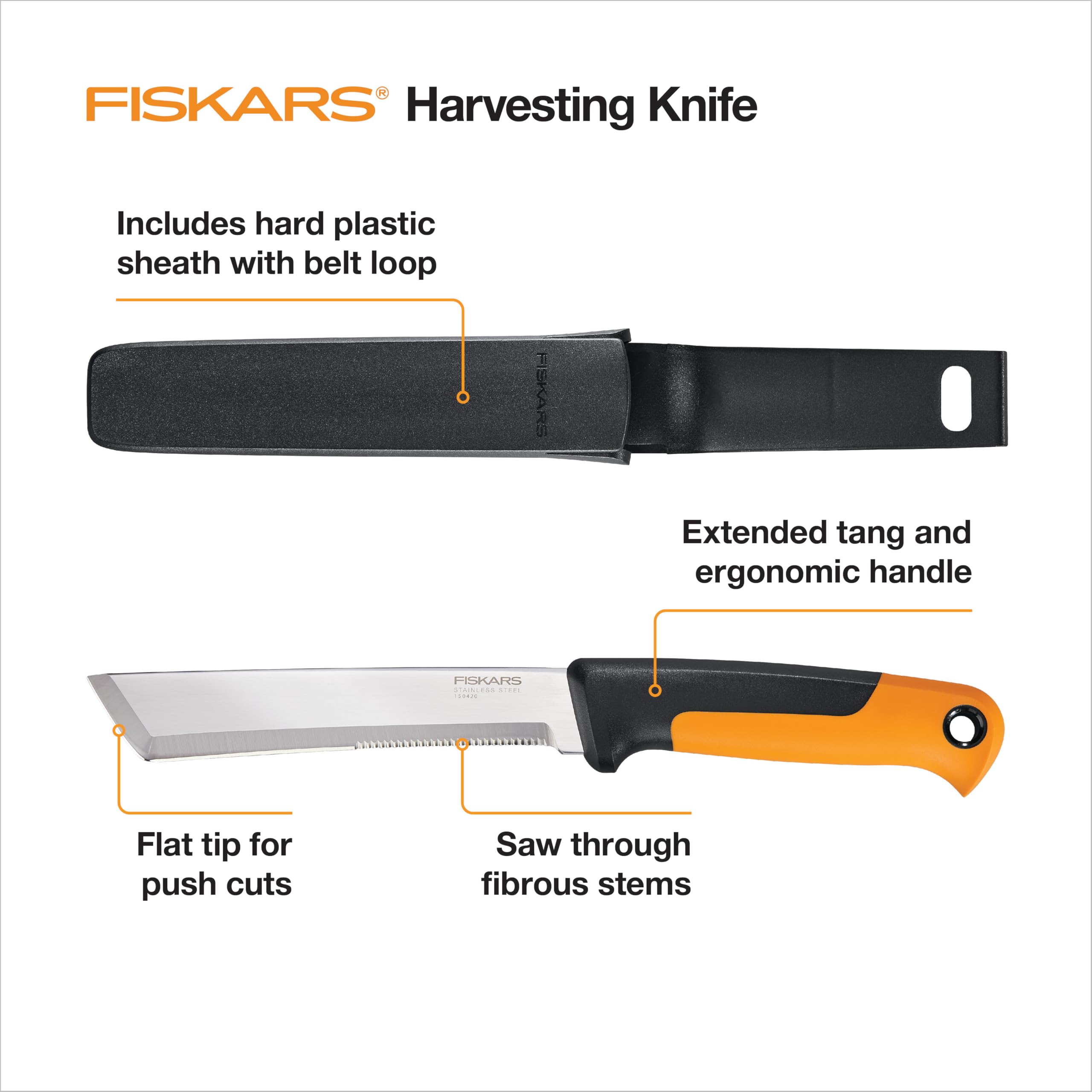 Fiskars detalle de hoja serrada para cortar tallos fibrosos fácilmente
