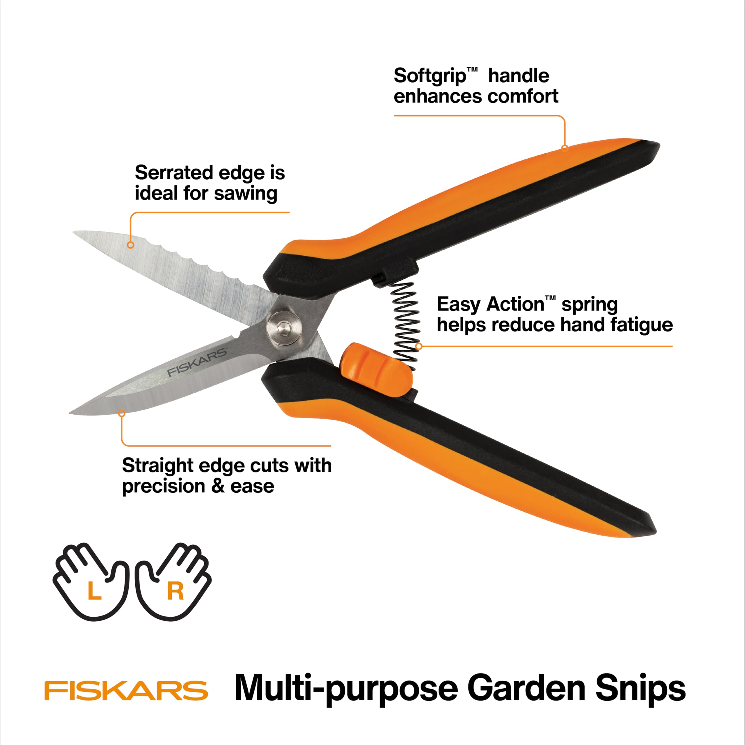 Fiskars mango SoftGrip en primer plano para mayor confort de agarre