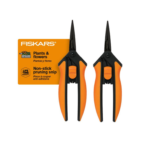 Fiskars tijeras frontal pack mostrando diseño y beneficios ergonómicos