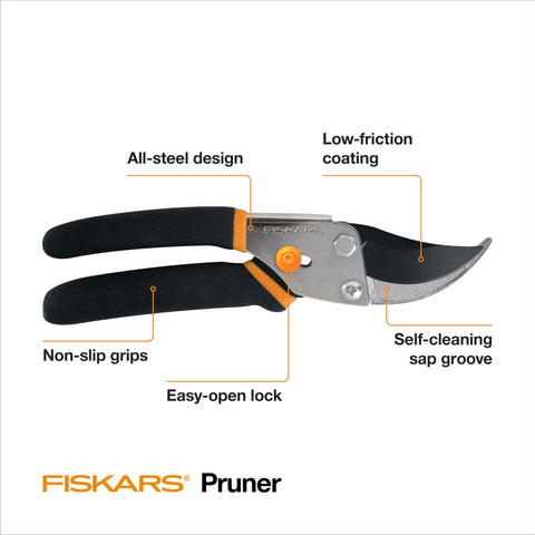 Fiskars embalaje y etiqueta con especificaciones y garantía
