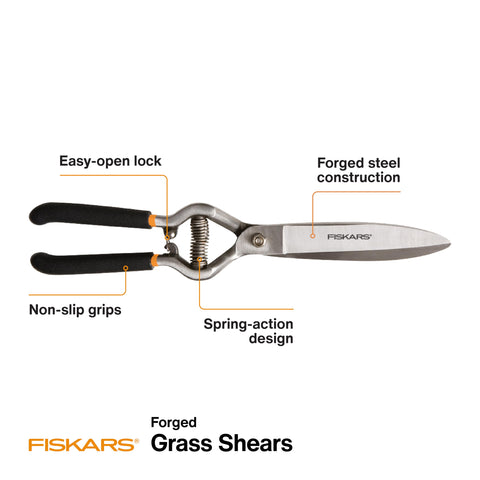 Fiskars tijeras en uso recortando bordes junto a macizo, mayor precisión