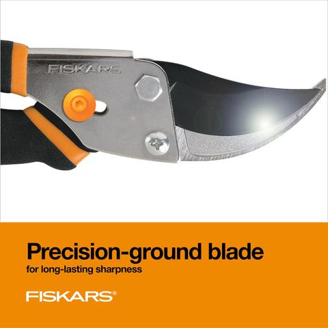 Fiskars tijeras podando un rosal mostrando precisión y limpieza