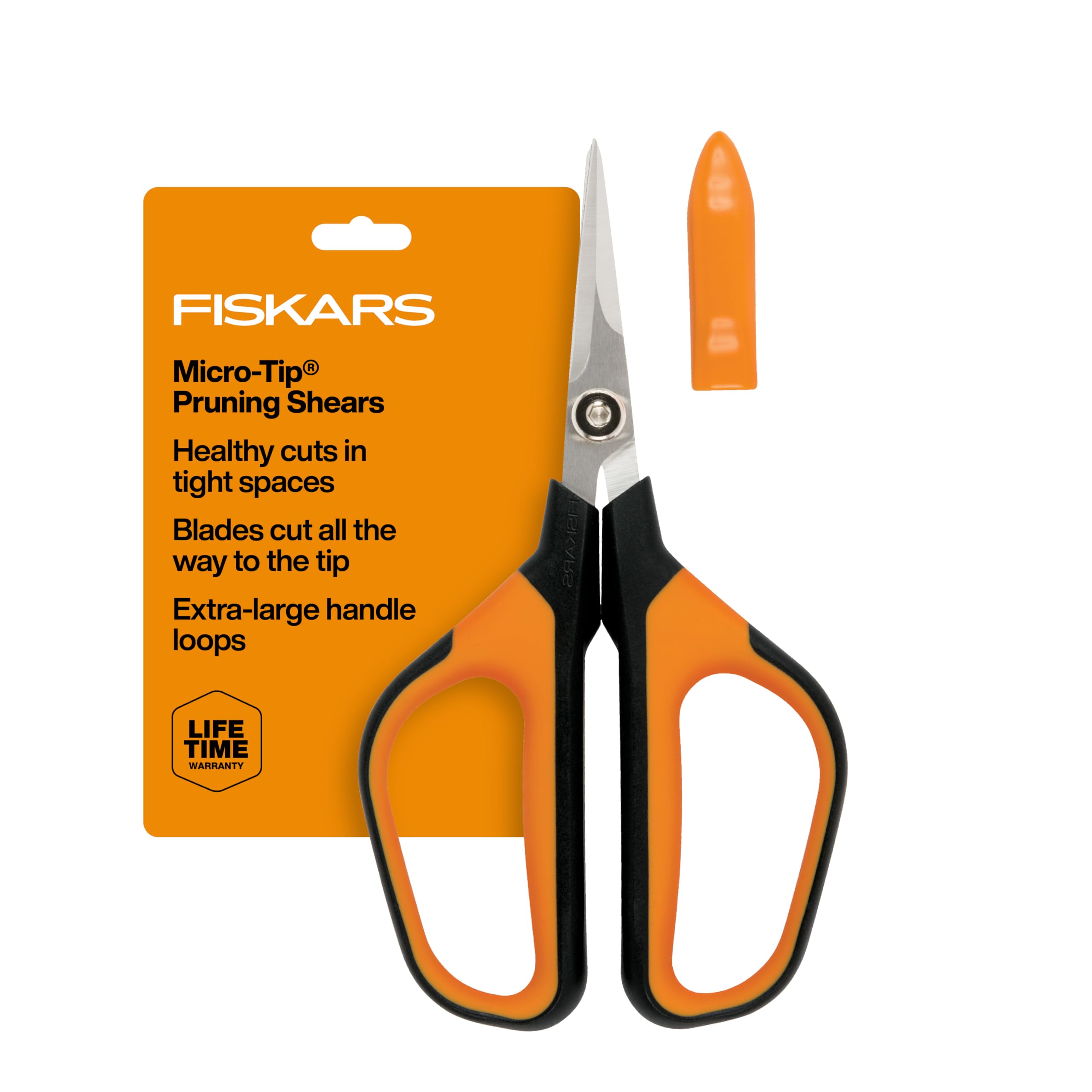 Fiskars tijeras de podar frente mostrando forma y tamaño, facilidad de trabajo