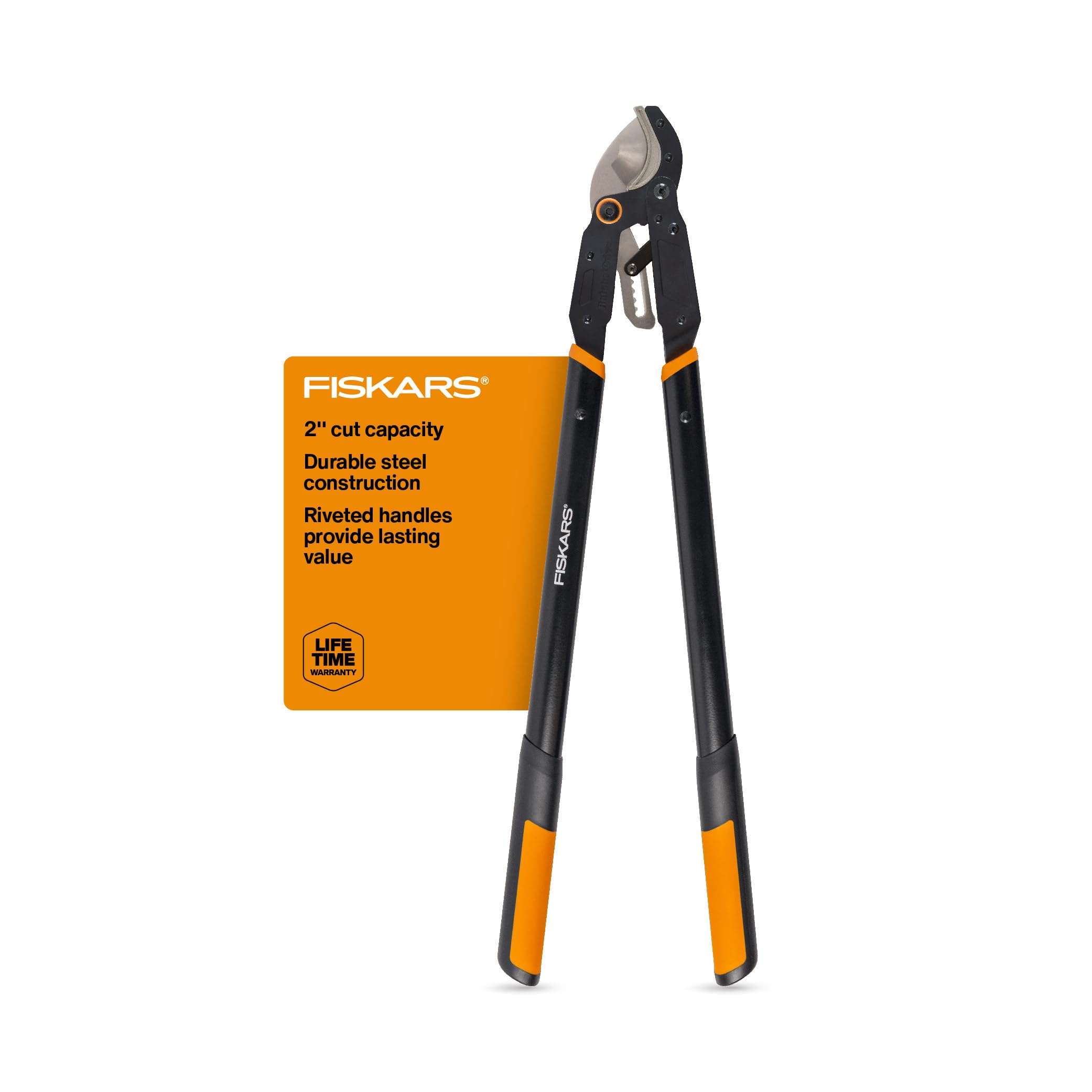 Fiskars vista frontal de las tijeras mostrando longitud y estructura, facilita cortes potentes