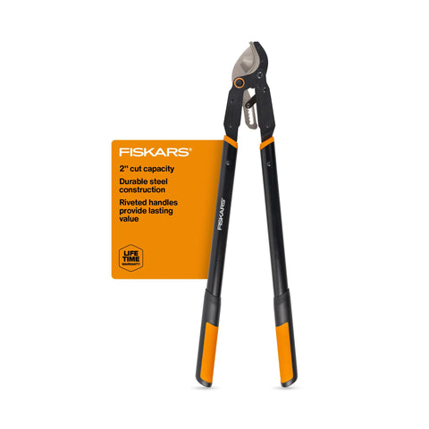 Fiskars vista frontal de las tijeras mostrando longitud y estructura, facilita cortes potentes