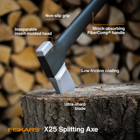 Fiskars X25 hoja en primer plano con filo afilado y eficacia