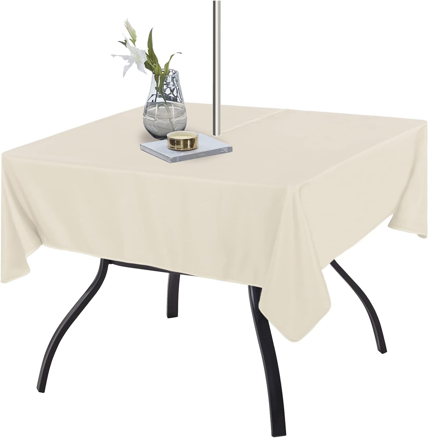 Fitable mantel cuadrado beige mostrando la vista frontal y ajuste perfecto, protección elegante