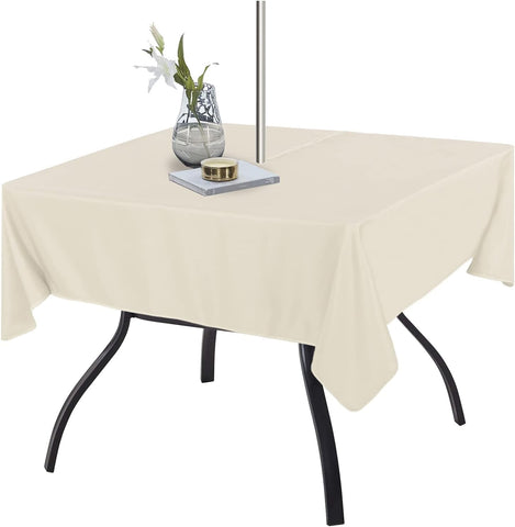 Fitable mantel cuadrado beige mostrando la vista frontal y ajuste perfecto, protección elegante
