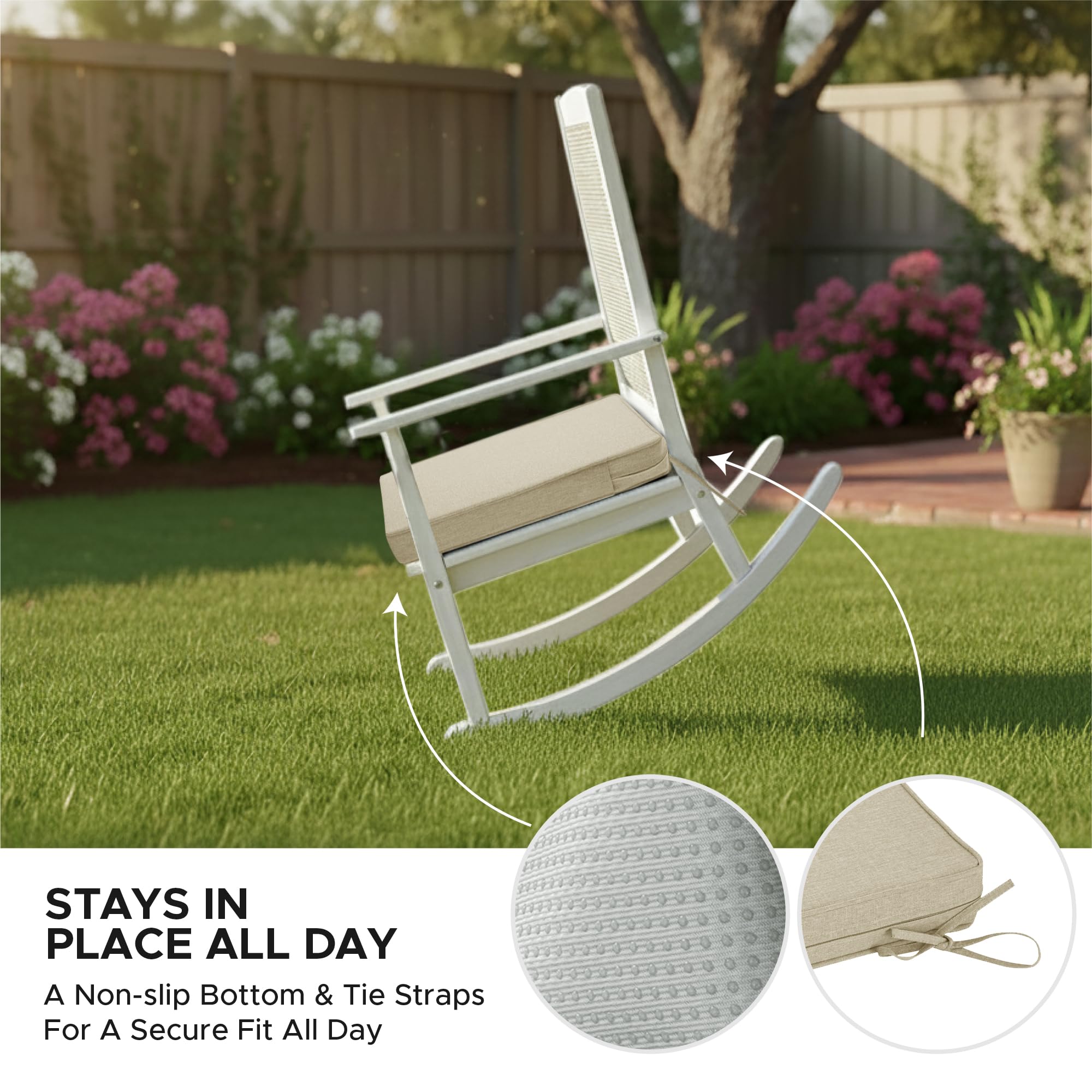 Fitfree cojín colocado en silla de jardín para mayor comodidad