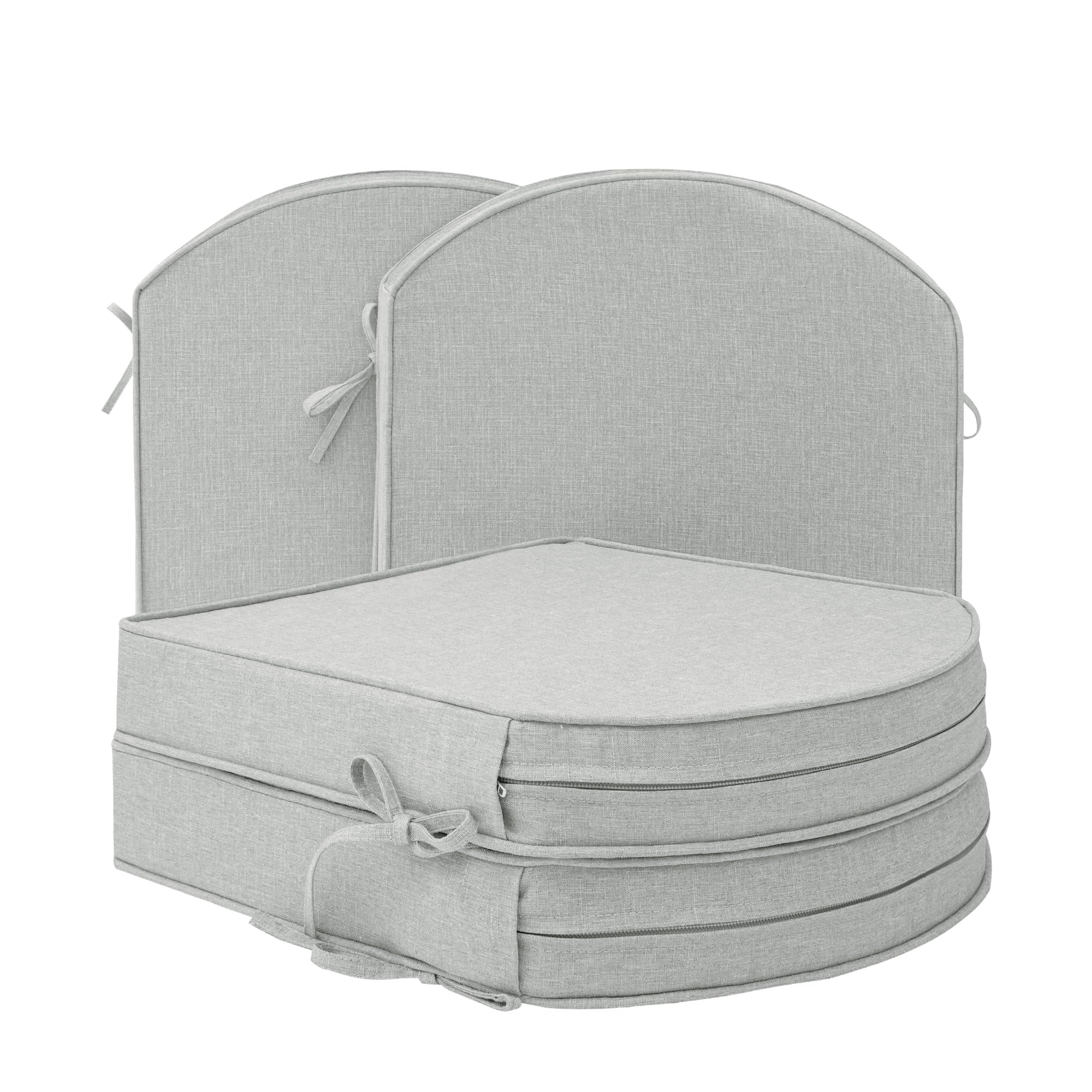 Fitfree vista frontal del cojín D-shape mostrando ajuste y color gris claro