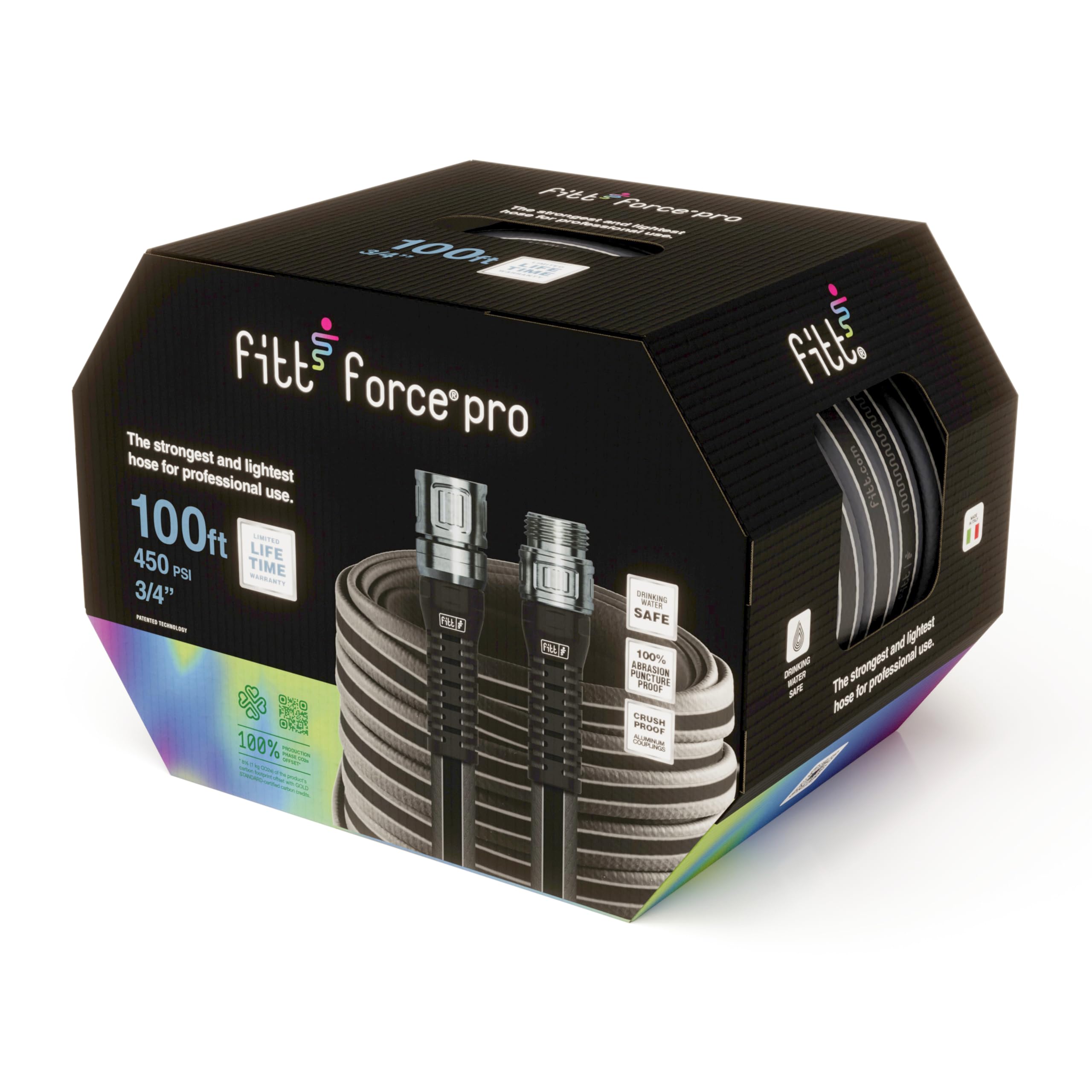 FITT manguera extendida mostrando diseño plano y fácil almacenamiento