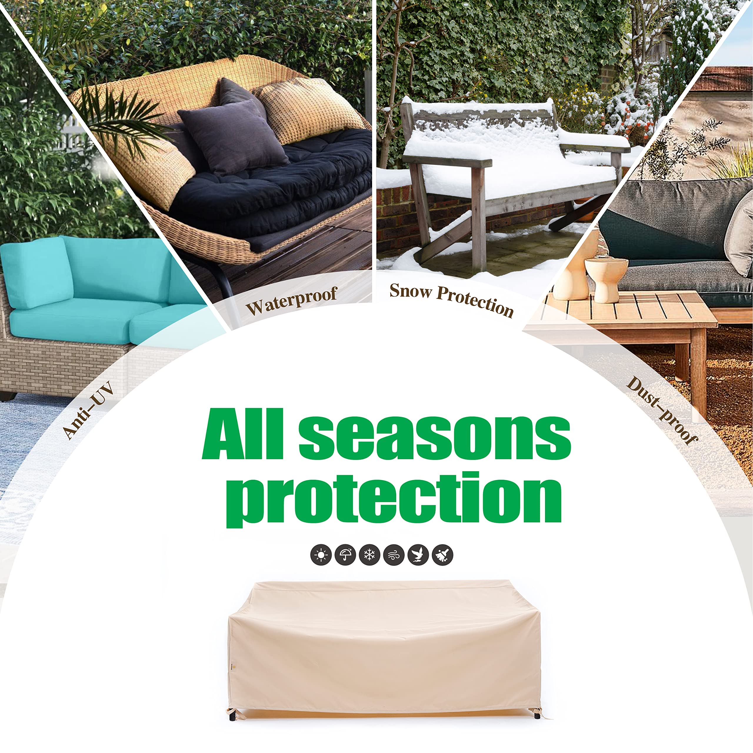 F&J Outdoors escena de terraza con funda que conserva el mobiliario limpio