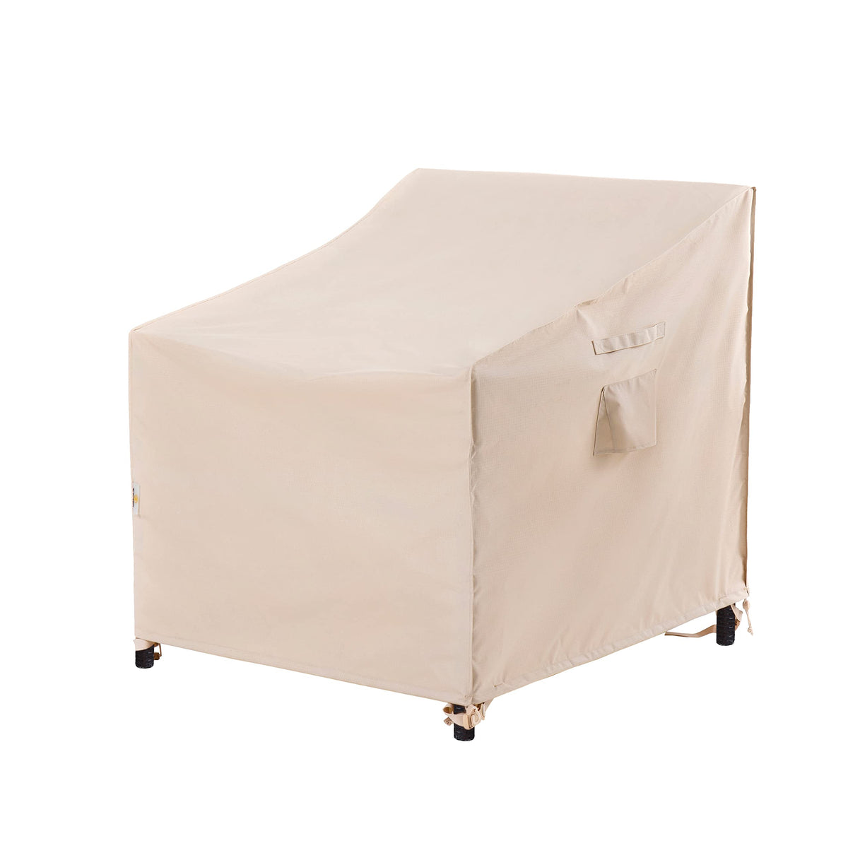 F&J Outdoors vista frontal de la funda beige protegiendo una silla